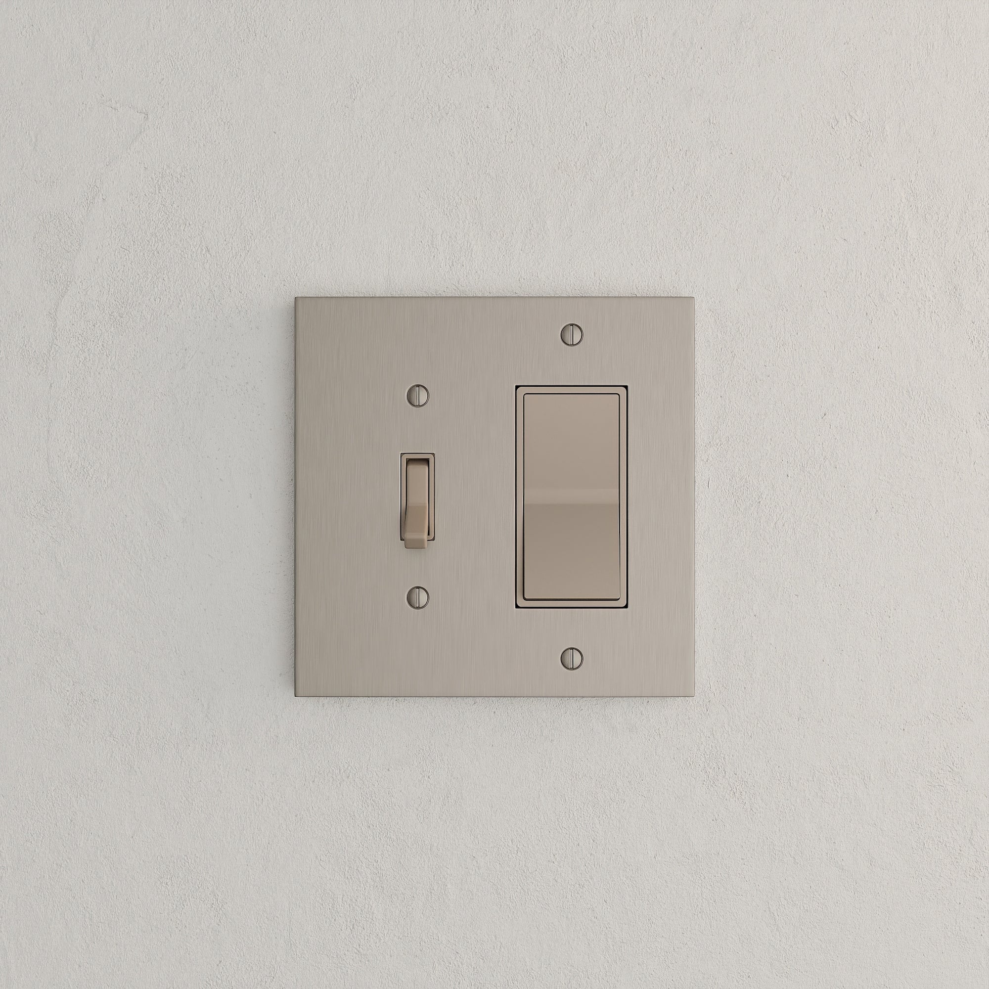 Solid brass Futura Toggle &amp; Open Wall Plate – Double in Satin Nickel finish