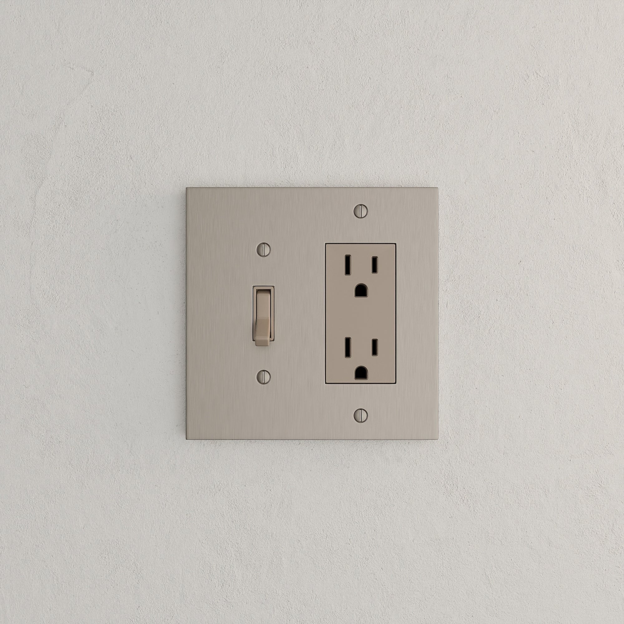 Solid brass Futura Toggle &amp; Open Wall Plate – Double in Satin Nickel finish