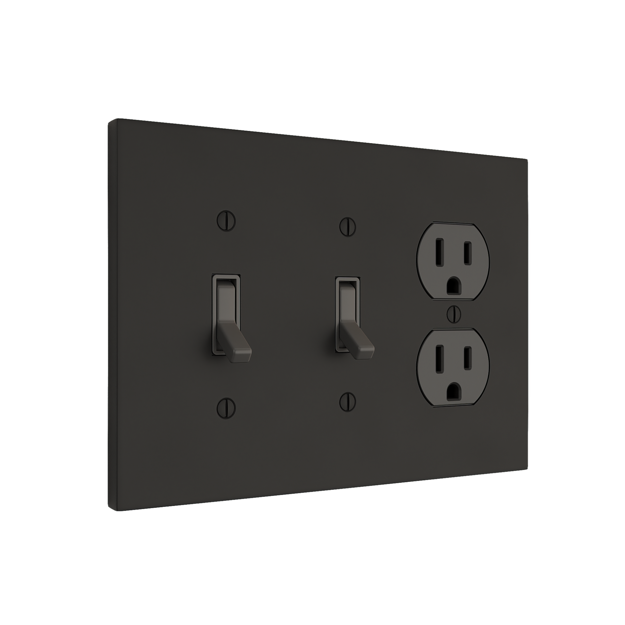 Solid brass Futura Toggle &amp; Outlet Wall Plate – Triple in Coal Black Brass finish
