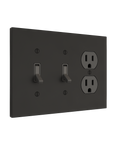 Solid brass Futura Toggle & Outlet Wall Plate – Triple in Coal Black Brass finish