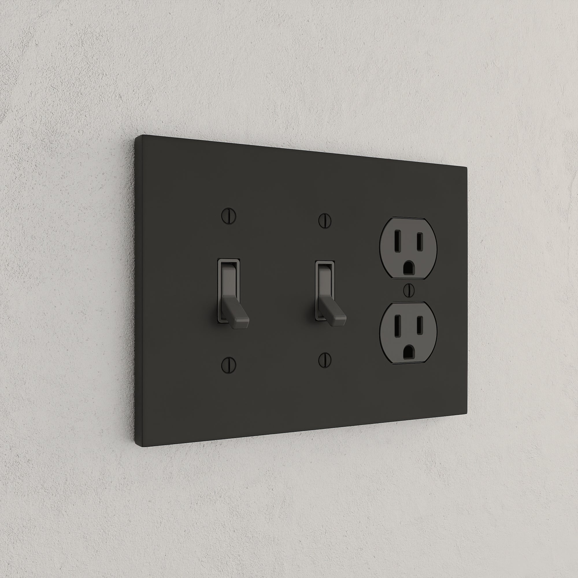 Solid brass Futura Toggle &amp; Outlet Wall Plate – Triple in Coal Black Brass finish