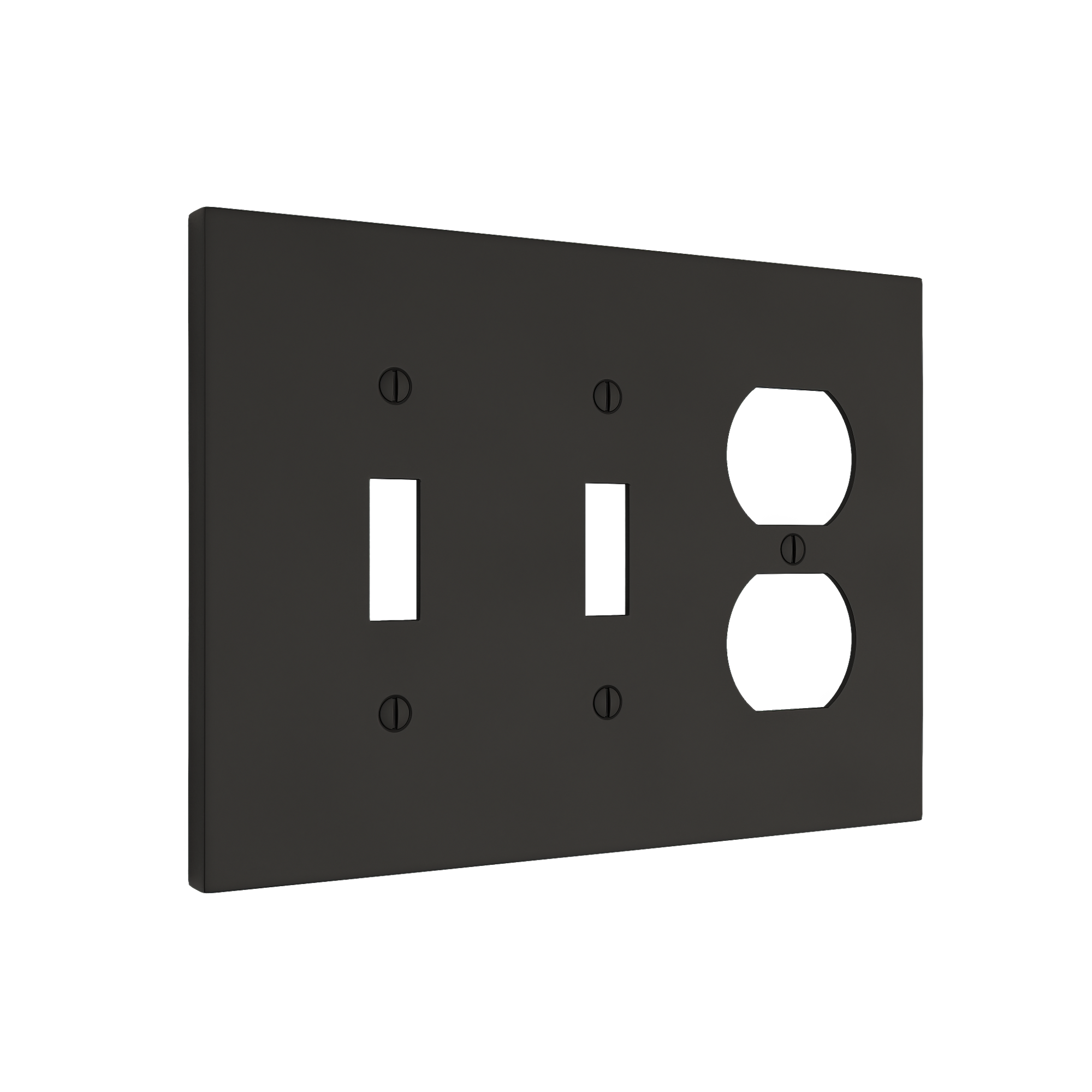 Solid brass Futura Toggle & Outlet Wall Plate – Triple in Coal Black Brass finish