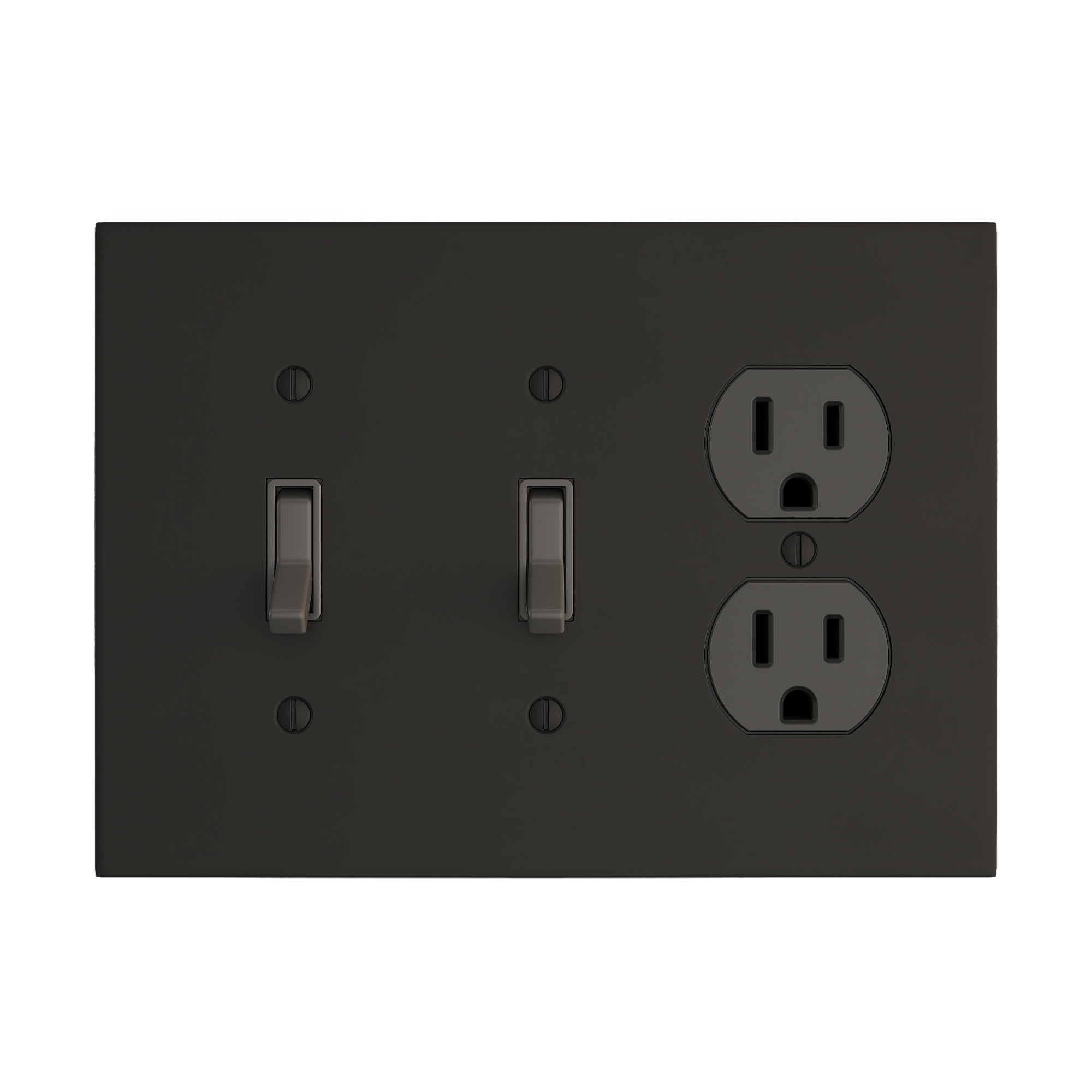 Solid brass Futura Toggle &amp; Outlet Wall Plate – Triple in Coal Black Brass finish