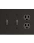 Solid brass Futura Toggle & Outlet Wall Plate – Triple in Coal Black Brass finish