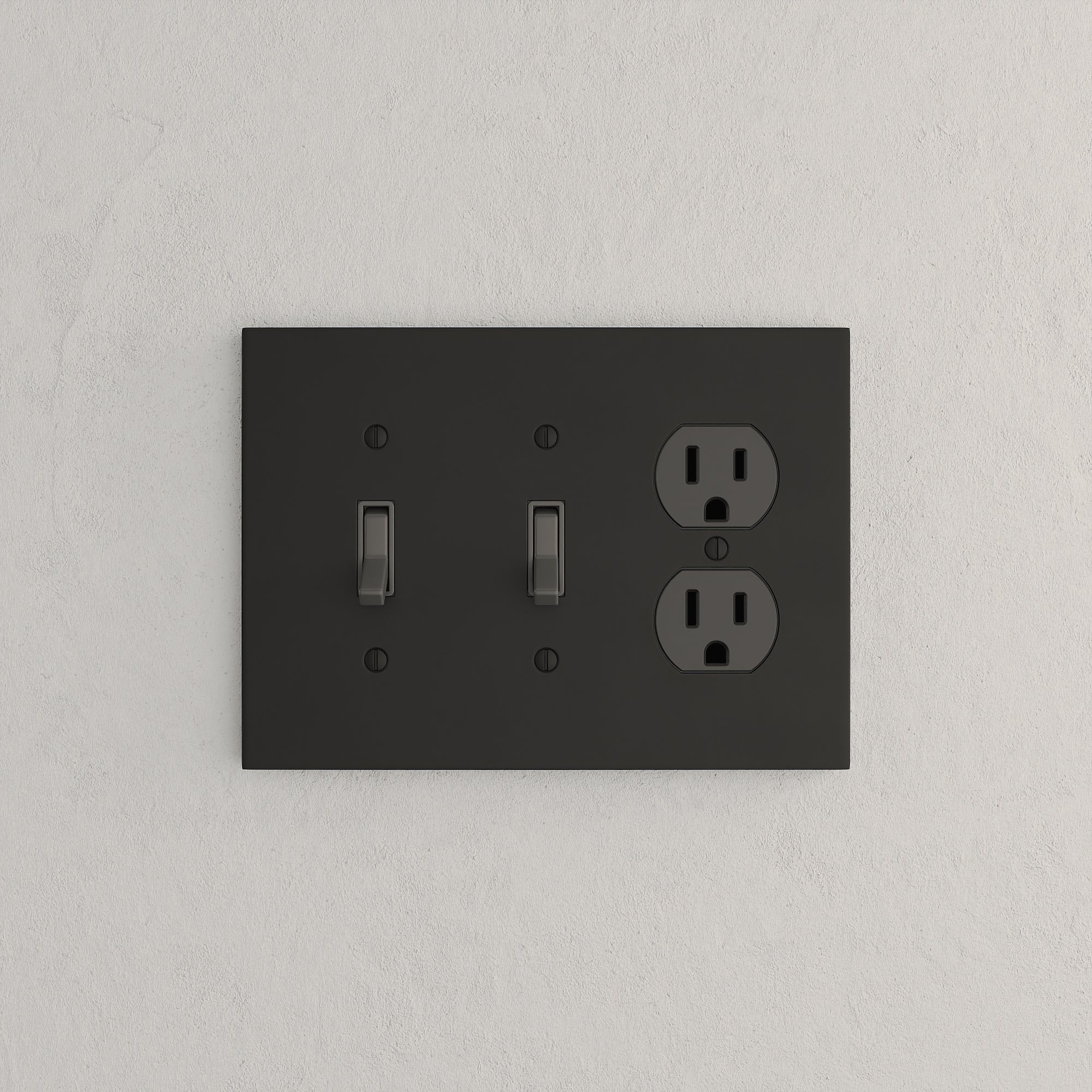 Solid brass Futura Toggle &amp; Outlet Wall Plate – Triple in Coal Black Brass finish