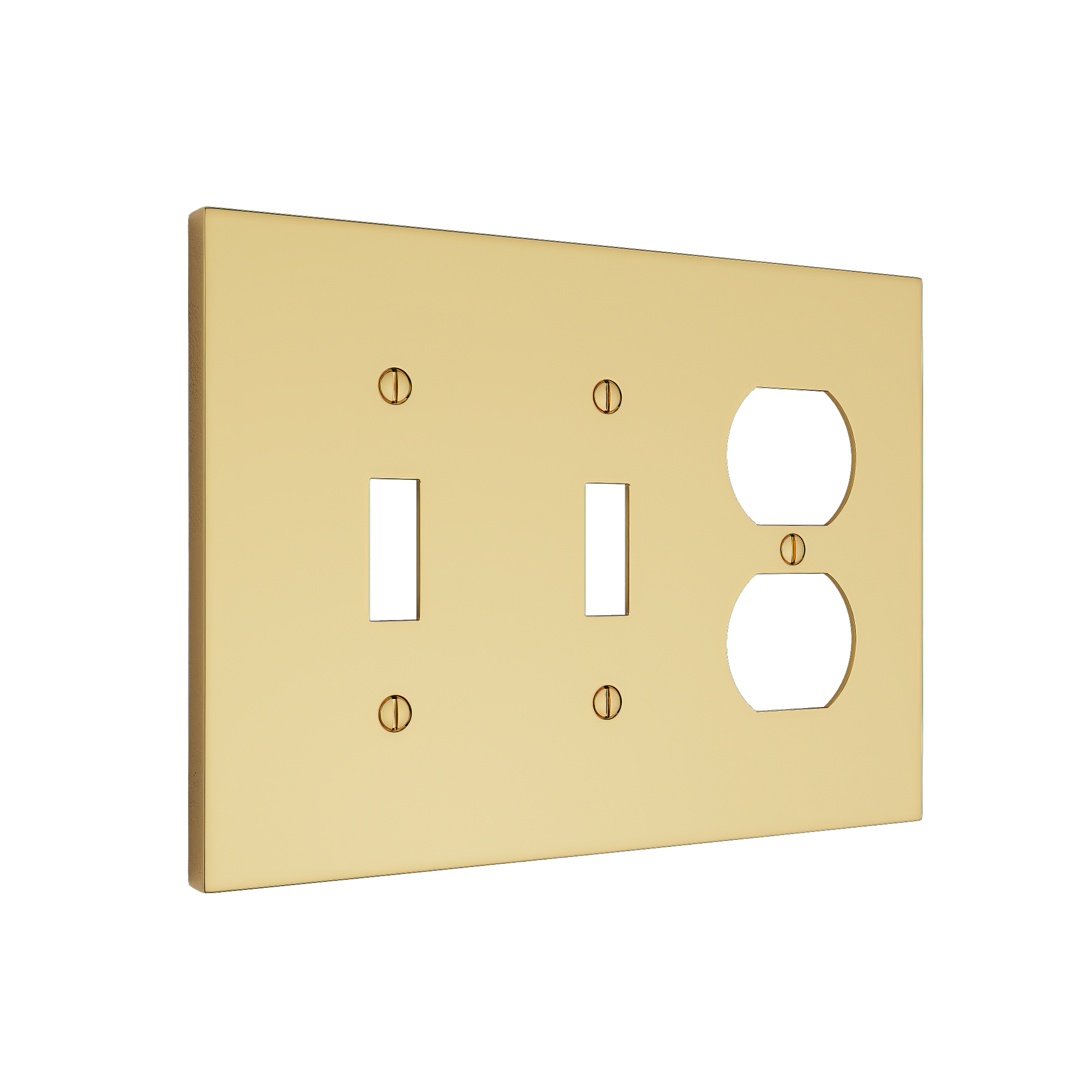 Solid brass Futura Toggle & Outlet Wall Plate – Triple in Polished Brass finish
