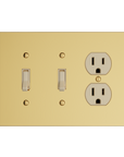 Solid brass Futura Toggle & Outlet Wall Plate – Triple in Polished Brass finish