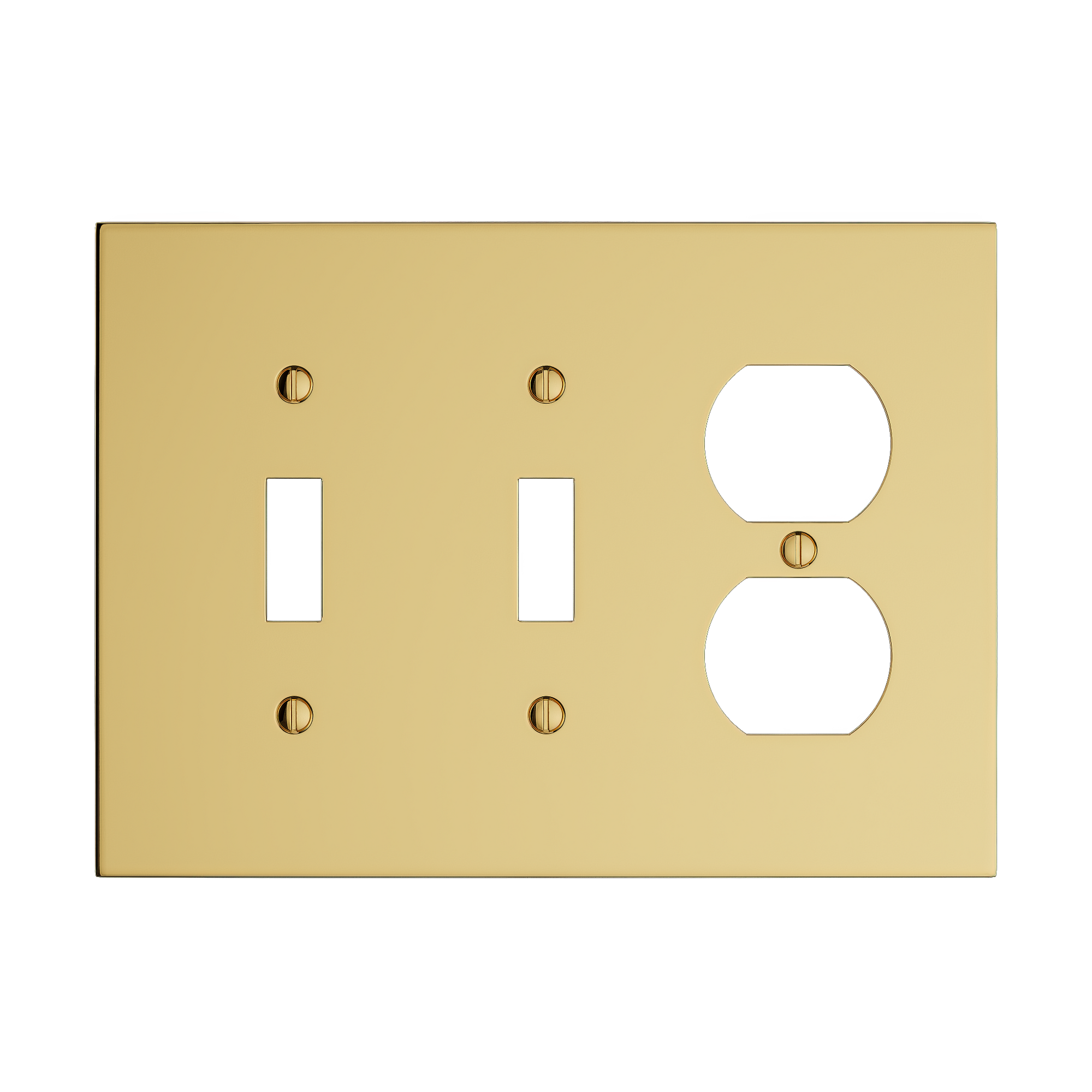 Solid brass Futura Toggle &amp; Outlet Wall Plate – Triple in Polished Brass finish