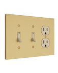 Solid brass Futura Toggle & Outlet Wall Plate – Triple in Satin Brass finish
