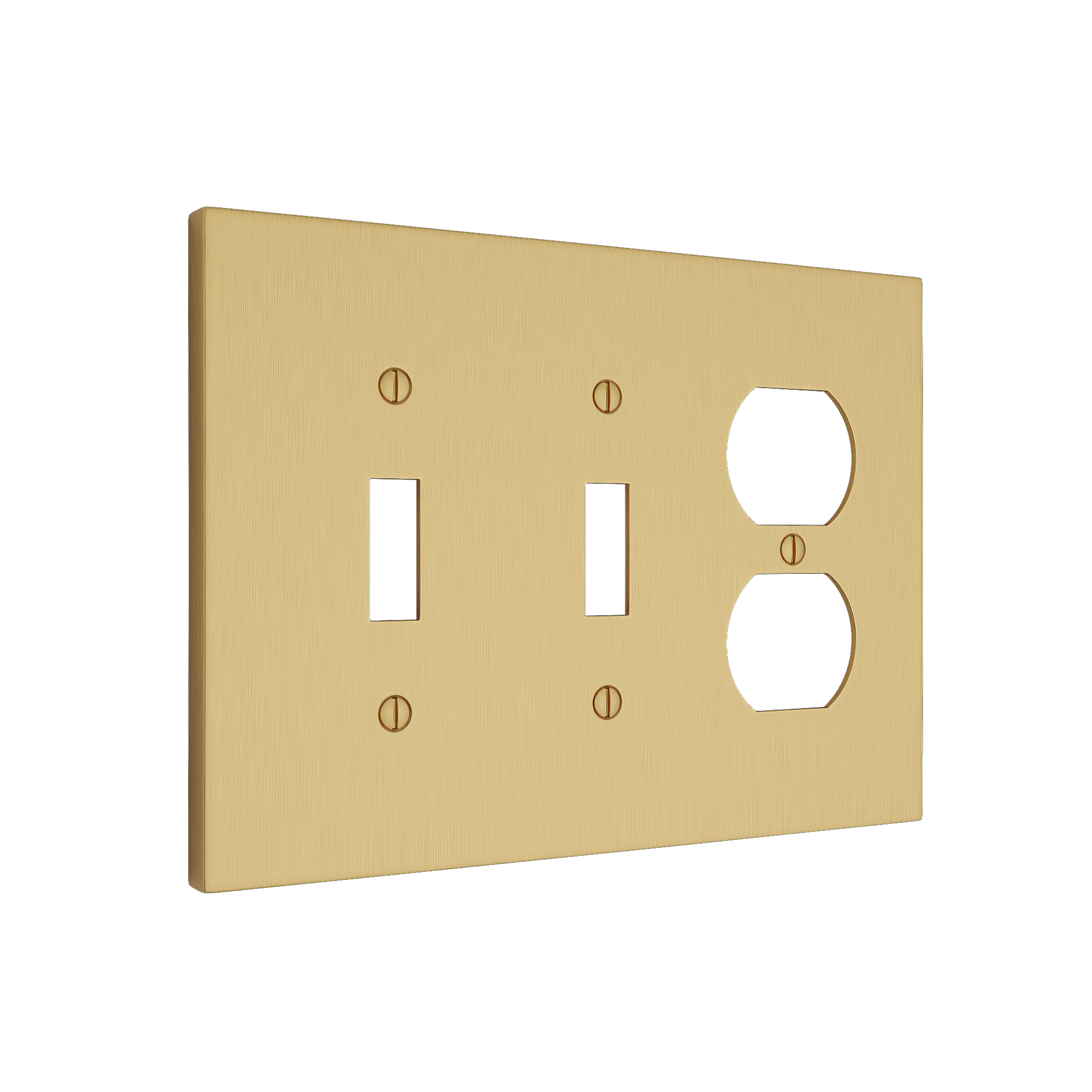 Solid brass Futura Toggle & Outlet Wall Plate – Triple in Satin Brass finish