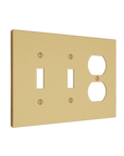 Solid brass Futura Toggle & Outlet Wall Plate – Triple in Satin Brass finish