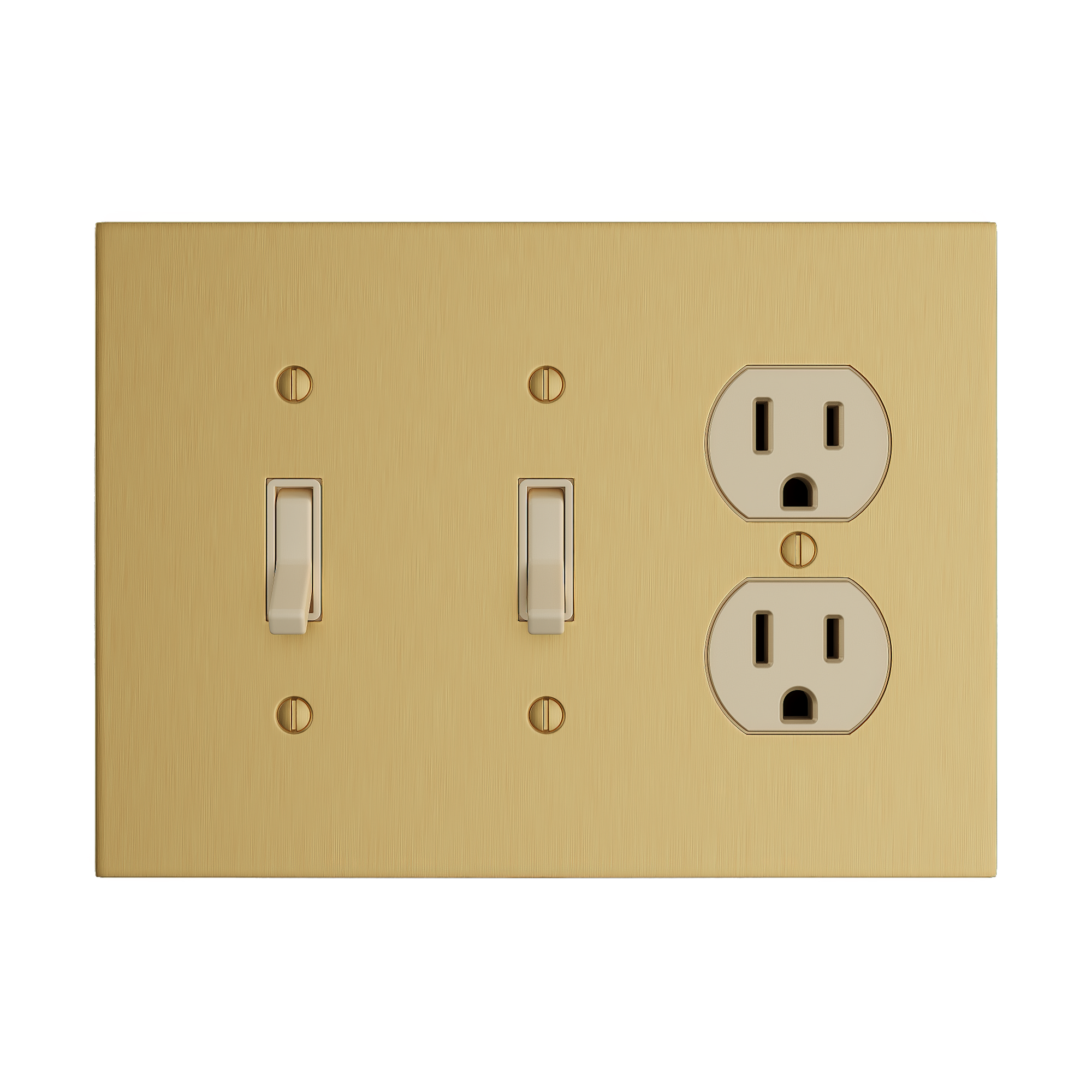 Solid brass Futura Toggle &amp; Outlet Wall Plate – Triple in Satin Brass finish