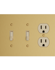 Solid brass Futura Toggle & Outlet Wall Plate – Triple in Satin Brass finish