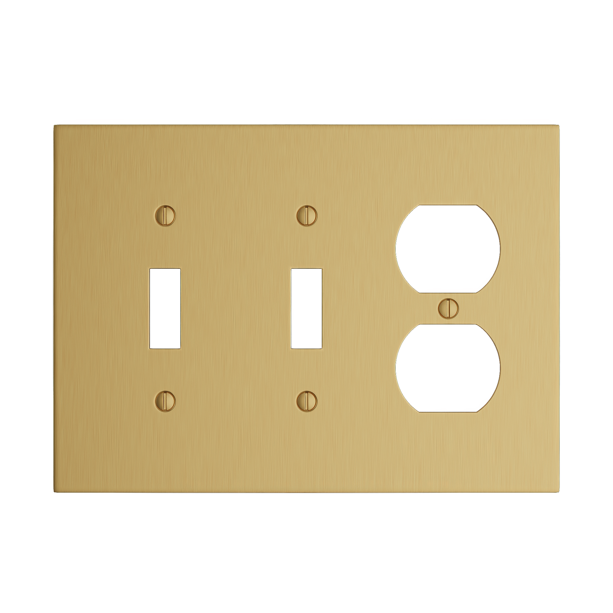 Solid brass Futura Toggle &amp; Outlet Wall Plate – Triple in Satin Brass finish
