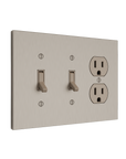 Solid brass Futura Toggle & Outlet Wall Plate – Triple in Satin Nickel finish
