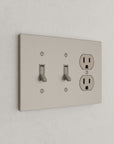 Solid brass Futura Toggle & Outlet Wall Plate – Triple in Satin Nickel finish