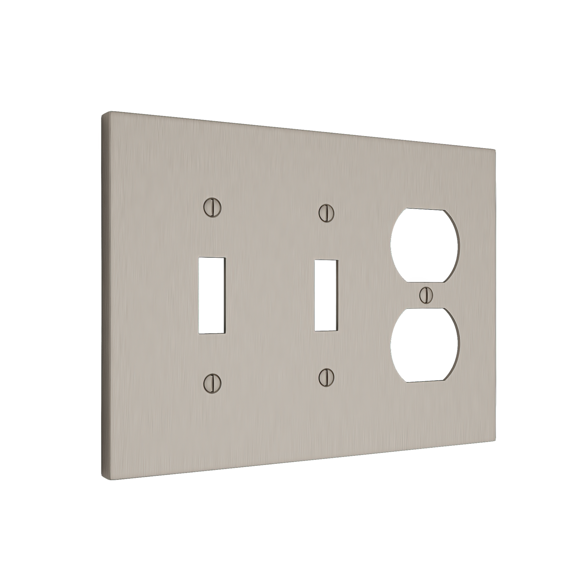 Solid brass Futura Toggle & Outlet Wall Plate – Triple in Satin Nickel finish