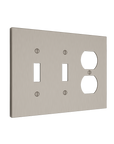 Solid brass Futura Toggle & Outlet Wall Plate – Triple in Satin Nickel finish