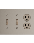 Solid brass Futura Toggle & Outlet Wall Plate – Triple in Satin Nickel finish