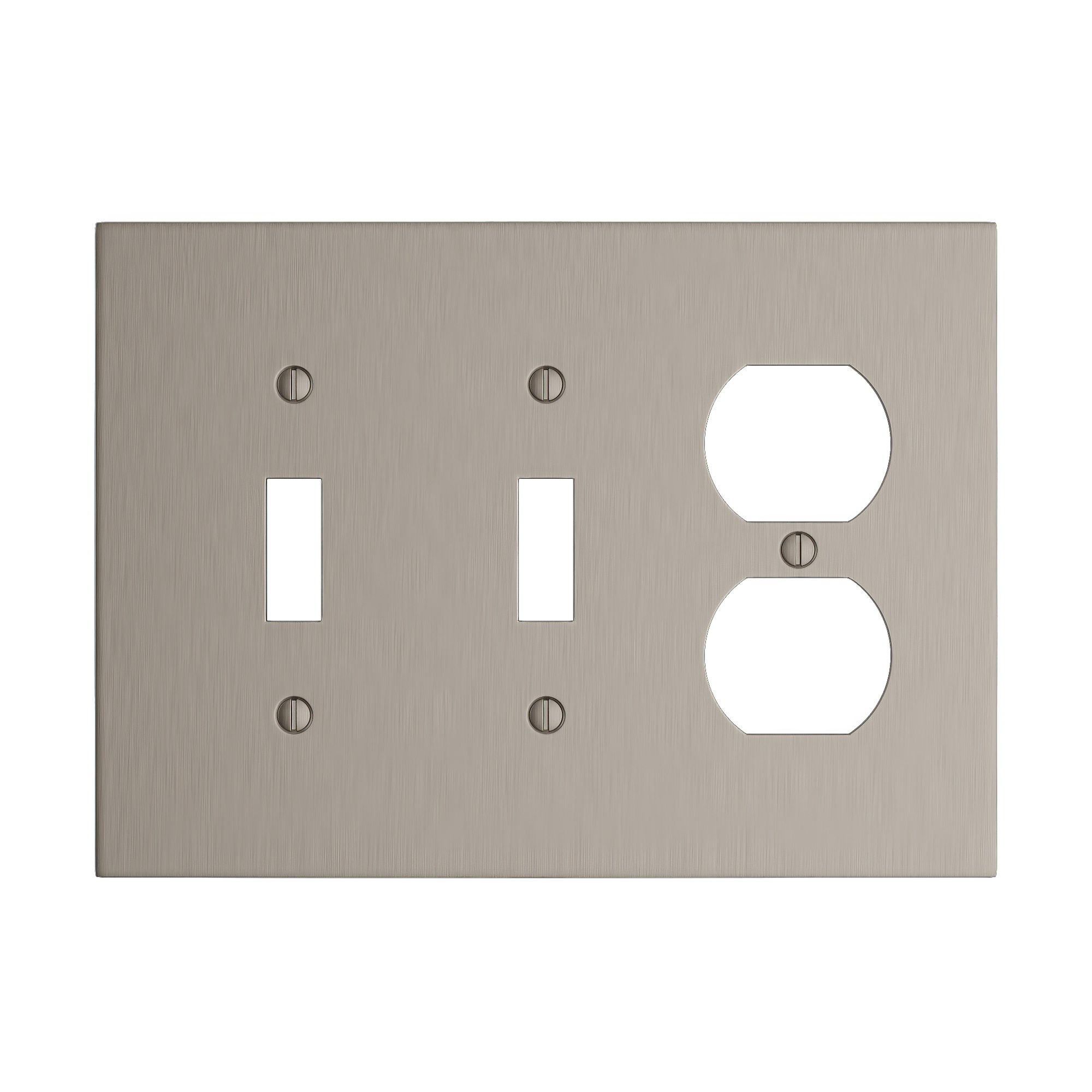 Solid brass Futura Toggle &amp; Outlet Wall Plate – Triple in Satin Nickel finish
